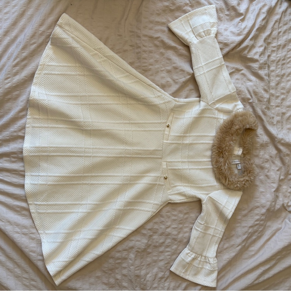 Chic Cream Dress with Faux Fur Collar